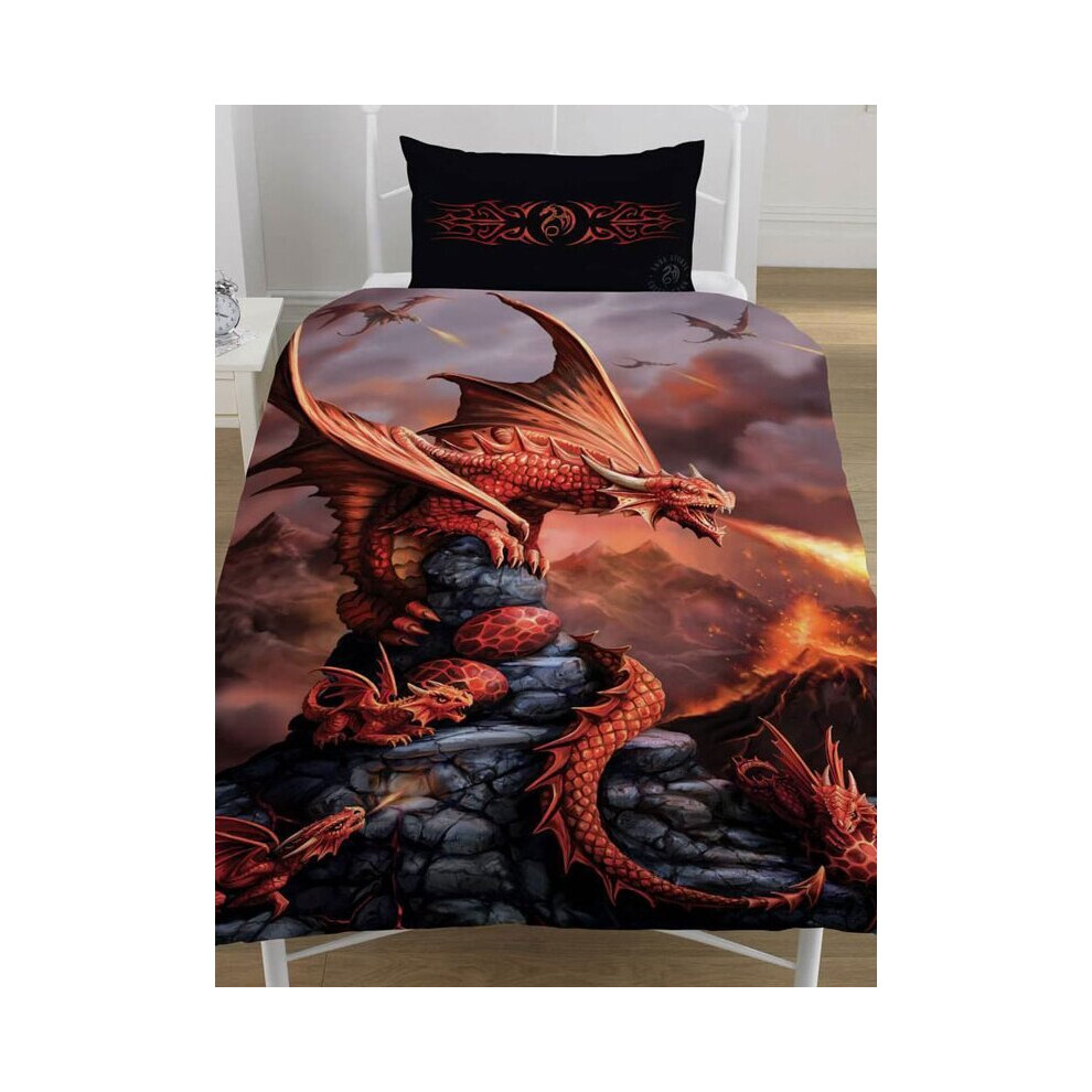 (Single) Anne Stokes Fire Dragon Duvet Cover and Pillowcase Set