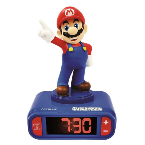 Nintendo Super Mario Night Light Alarm Clock with 3D Mario Figure, Mario Sound Effects, Minions Alarm Tones, Adjustable Volume & Snooze
