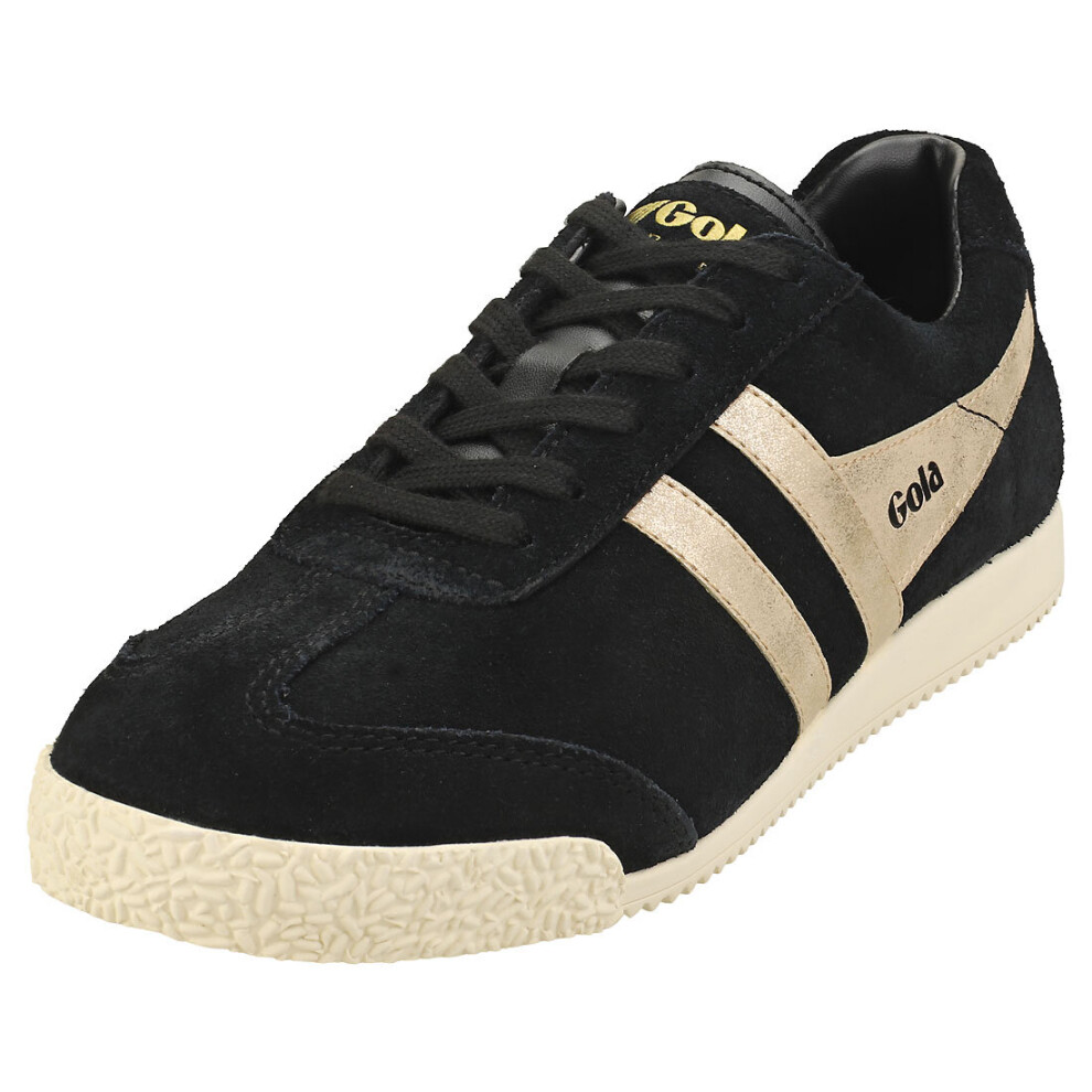 (3) Gola Harrier Mirror Womens Classic Trainers in Black Gold