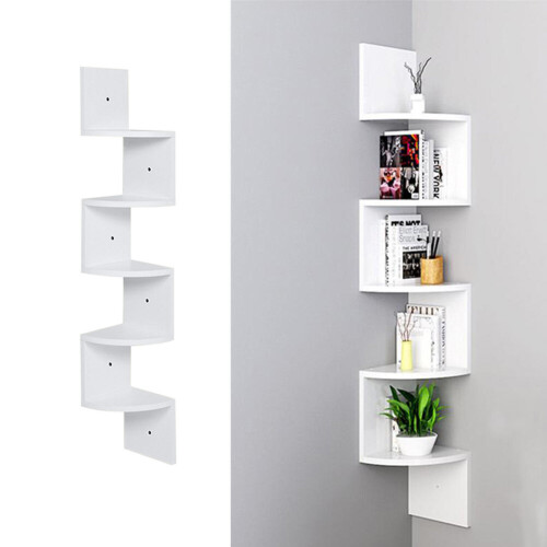 Living And Home (White) Floating Wall Corner Shelves Display Storage Rack
