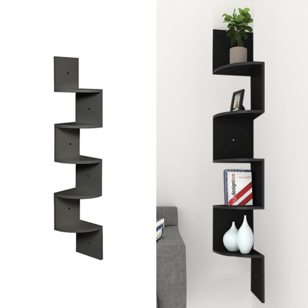 (Black) Floating Wall Corner Shelves Display Storage Rack