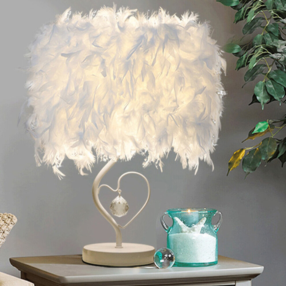 Love White Feather Table Lamp Desk Light Bedside Sitting Room