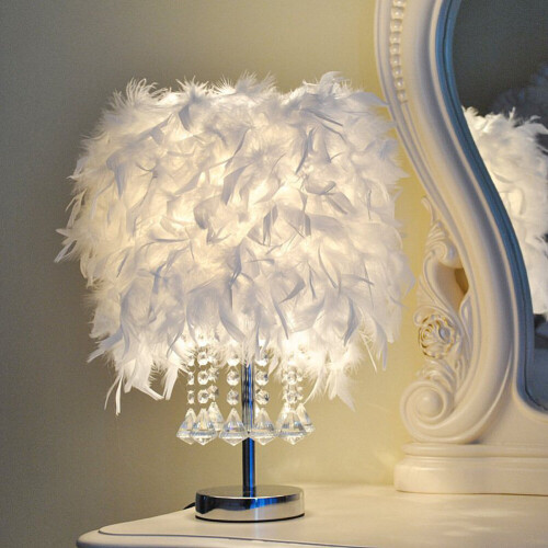 Living And Home Crystal White Feather Table Lamp Desk Light Bedside Sitting Room 1