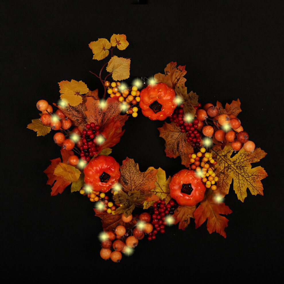Living And Home Autumn Maple Leaf Artificial Maple Pumpkin Berry Wreath Rattan Home Decor, Pumpkin 40Cm Light/White