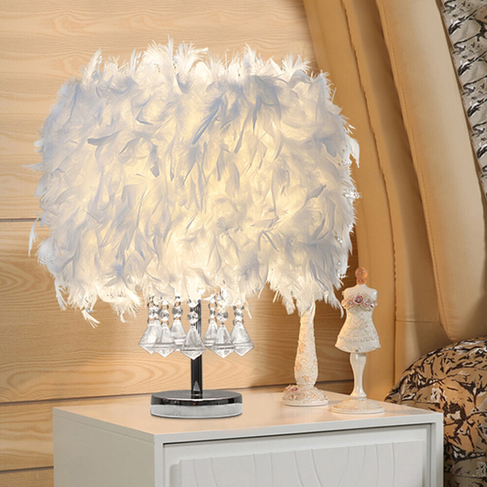 Crystal White Feather Table Lamp Desk Light Bedside Sitting Room