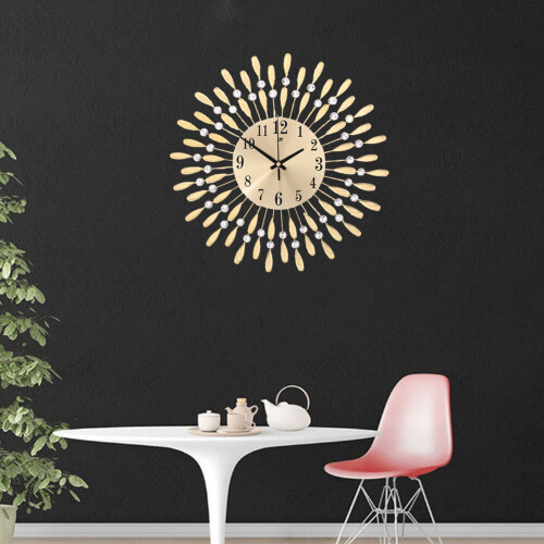 Living And Home (Gold) Large 3D Wall Clock Art Metal Diamond Silent Clock