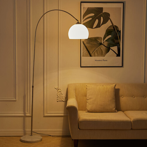 Living And Home (White, 130-180cm) Modern Arched Floor Lamp Reading Light Marble Base 2