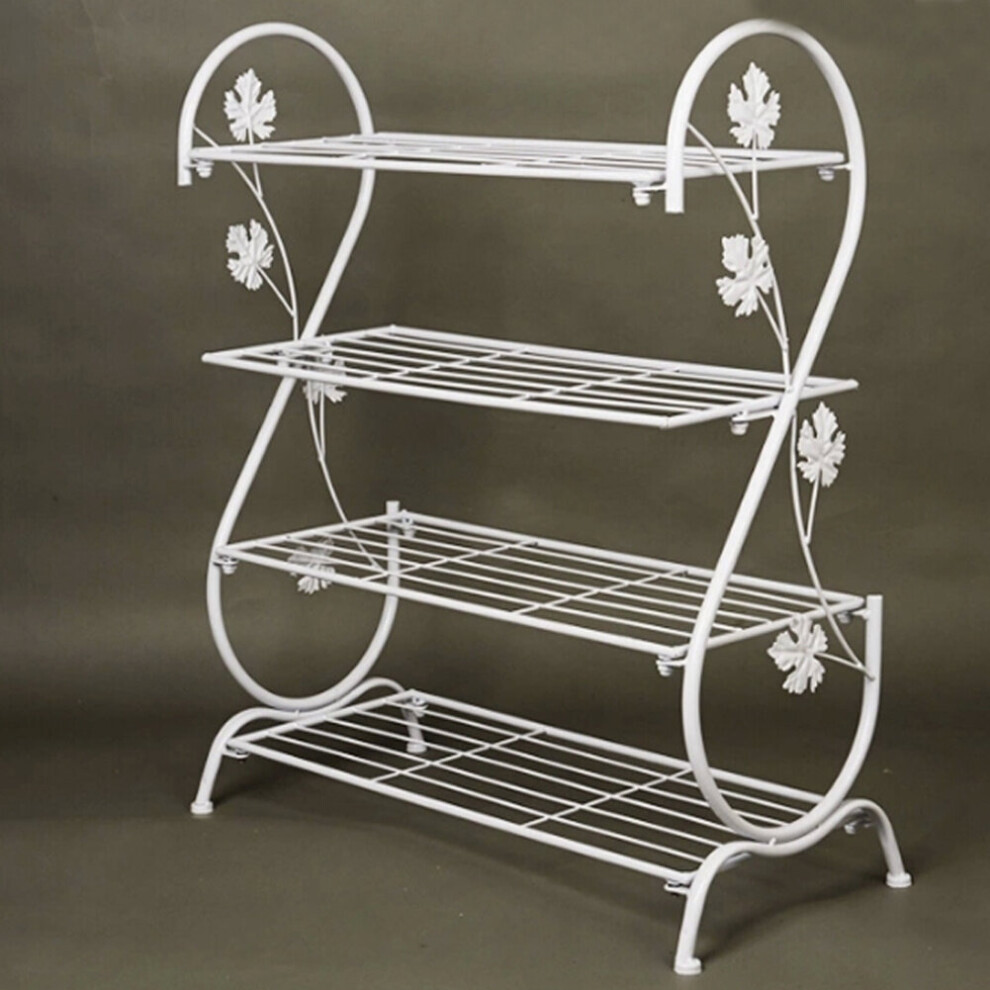 (White) 4 Tier Storage Shelf Iron Shoe Rack Footwear Plants Stand