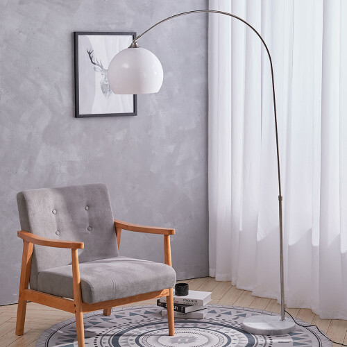 Living And Home (White, 130-180cm) Modern Arched Floor Lamp Reading Light Marble Base