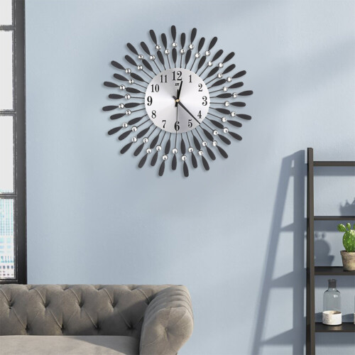 Living And Home (Black) Large 3D Wall Clock Art Metal Diamond Silent Clock 1