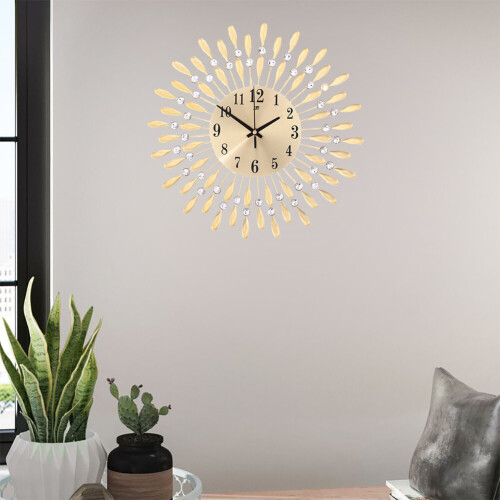 Living And Home (Gold) Large 3D Wall Clock Art Metal Diamond Silent Clock 1