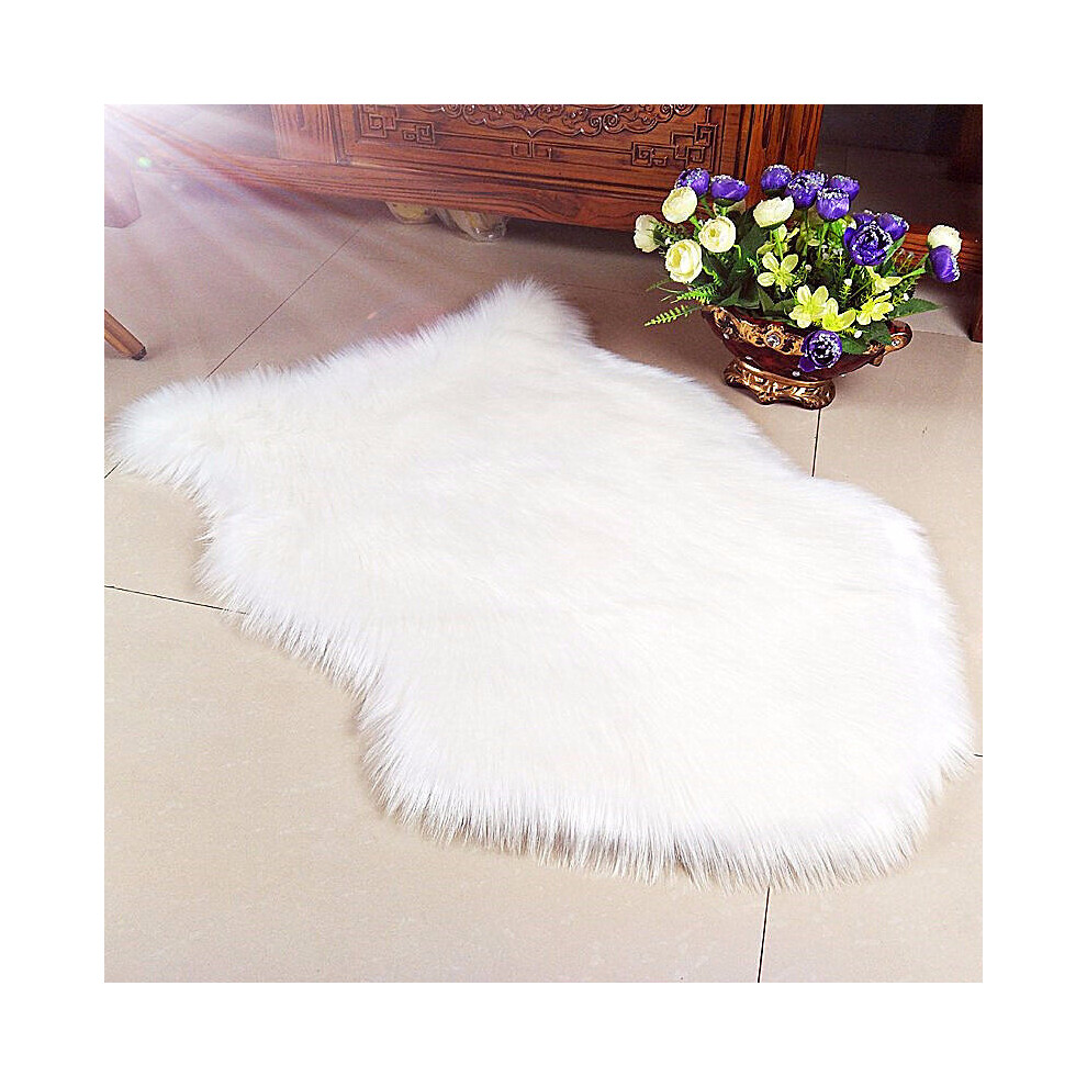 (White) Shaggy Fluff Rug Bedroom Carpet Floor Mat Anti-Skid Living Room Rugs