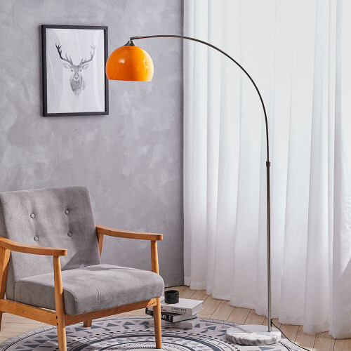 Living And Home (Orange, 145-220cm) Modern Arched Floor Lamp Reading Light Marble Base