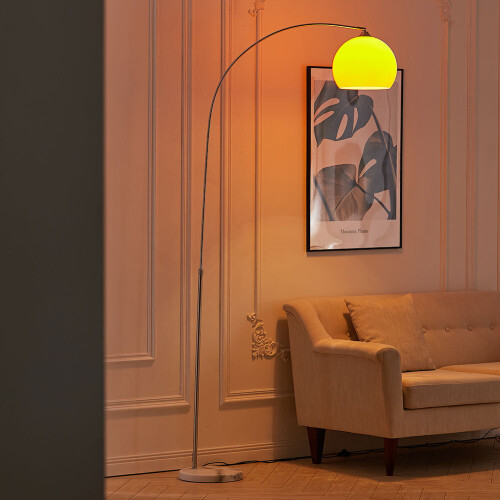 Living And Home (Orange, 145-220cm) Modern Arched Floor Lamp Reading Light Marble Base 1