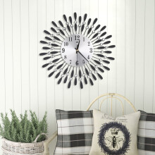 (Black) Large 3D Wall Clock Art Metal Diamond Silent Clock