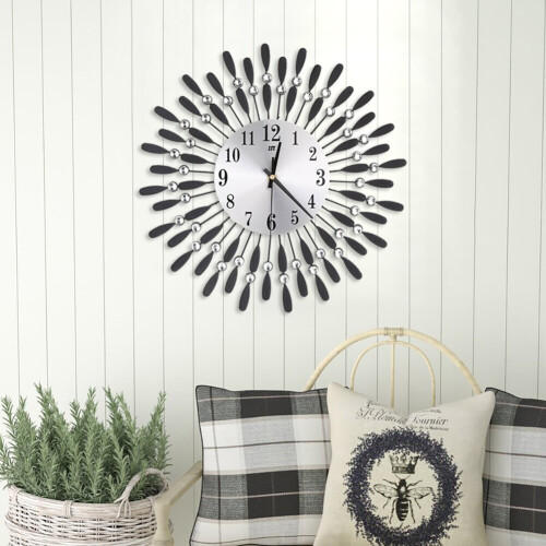Living And Home (Black) Large 3D Wall Clock Art Metal Diamond Silent Clock