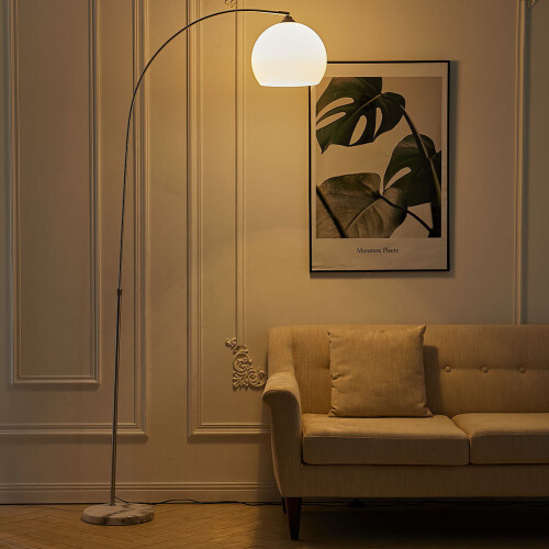 Living And Home (White, 145-220cm) Modern Arched Floor Lamp Reading Light Marble Base 1