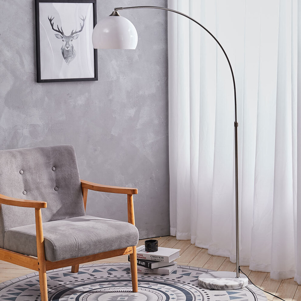 (White, 145-220cm) Modern Arched Floor Lamp Reading Light Marble Base