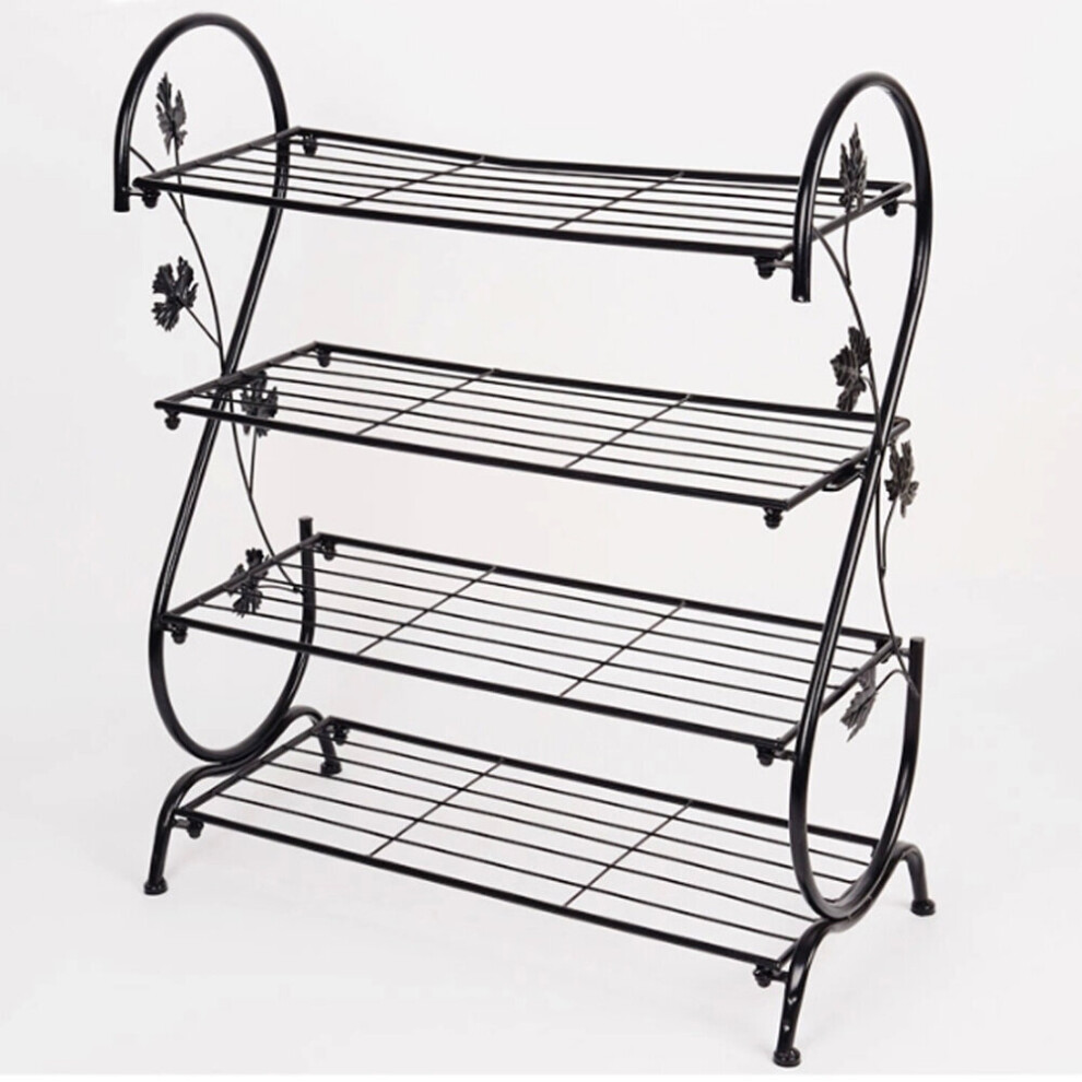 (Black) 4 Tier Storage Shelf Iron Shoe Rack Footwear Plants Stand