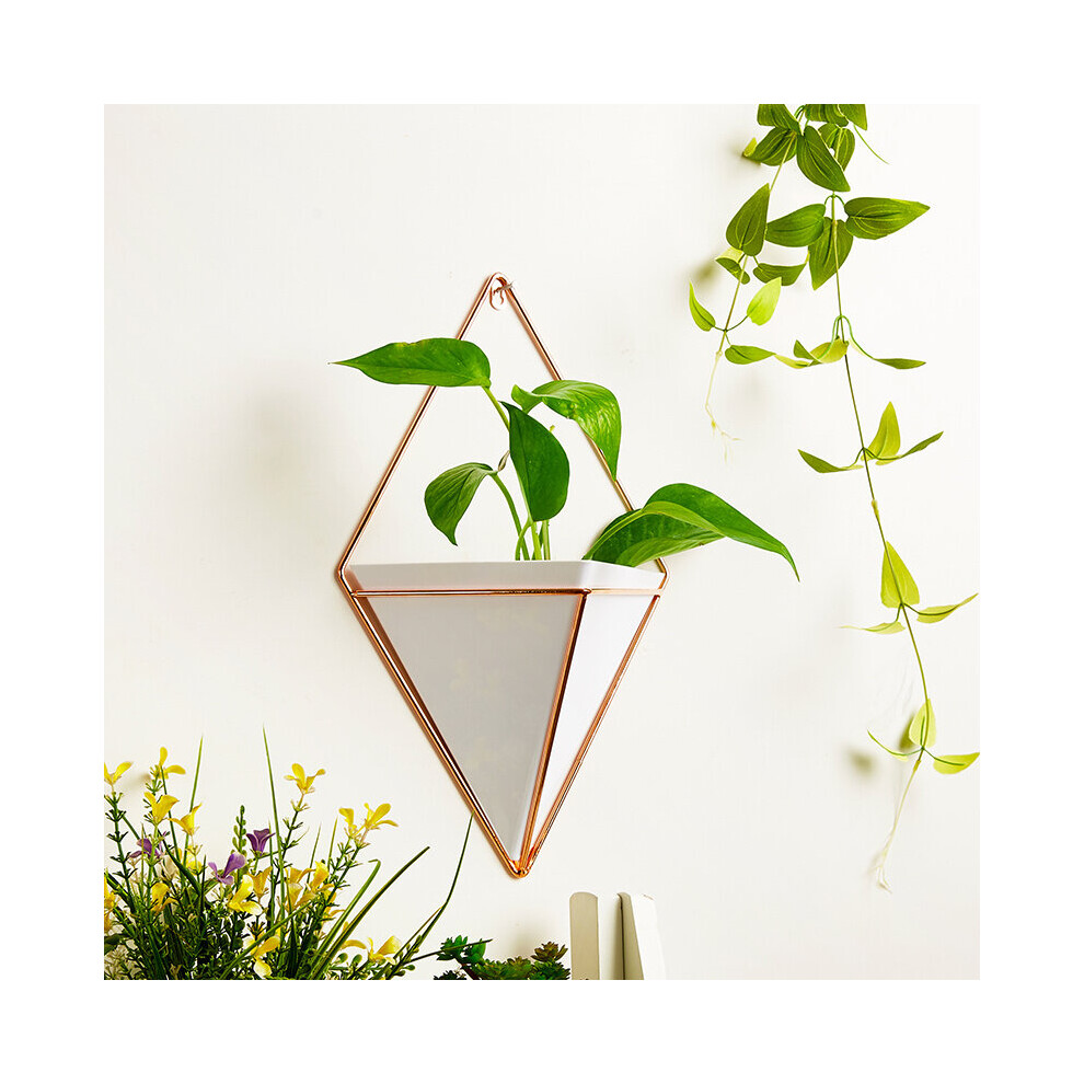 Large Wall Hanging Geometric Green Plants Planter Box Pot Flower Holder Ornament Decor,White