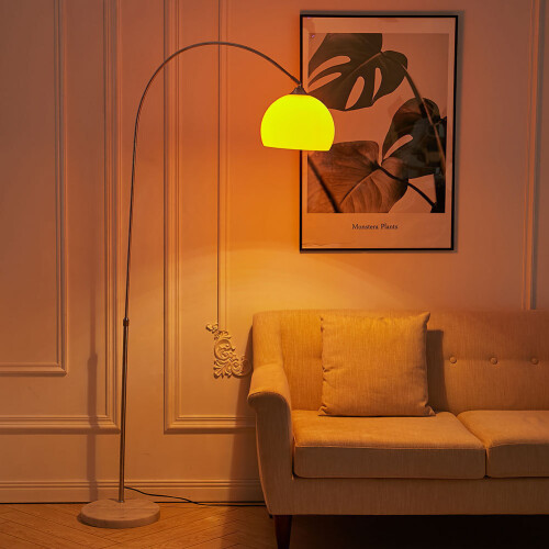 Living And Home (Orange, 130-180cm) Modern Arched Floor Lamp Reading Light Marble Base 1