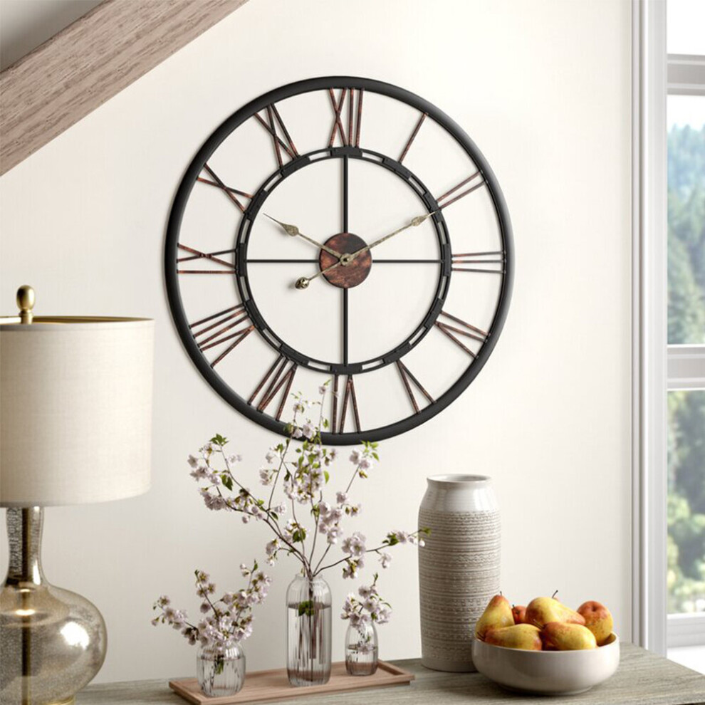 60CM Large Vintage Silent Metal Round Wall Clock with Roman Numerals