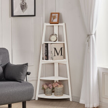 (White #1) Ladder Corner Shelf 5 Tier Unit Bookshelf Plants Stand Display