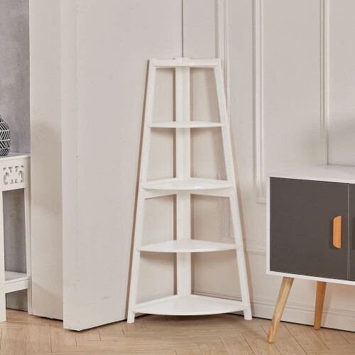Living And Home (White #1) Ladder Corner Shelf 5 Tier Unit Bookshelf Plants Stand Display 1