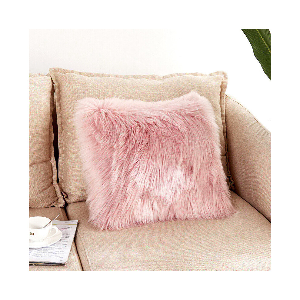 (Pink) Faux Fur Plush Pillow Case Shaggy Cushion Cover