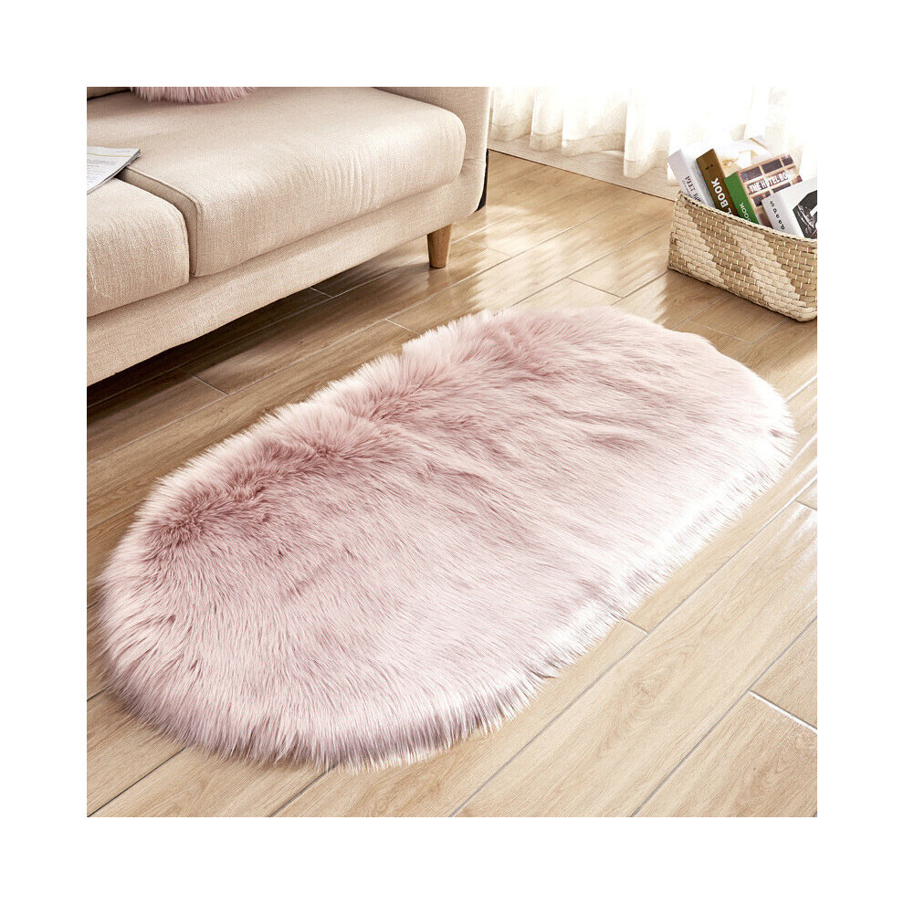 Living And Home (100X180cm) Oval Faux Fur Sheepskin Non Slip Fluffy Floor Rugs Pink
