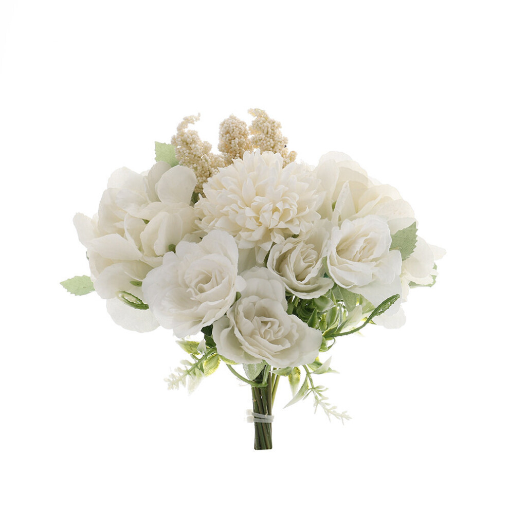 (White) Silk Faux Rose Artificial Flowers Fake Bouquet  for Home Wedding Decoration