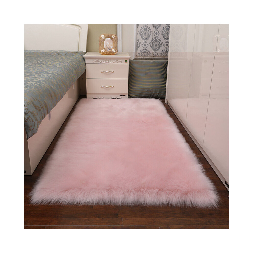 Living And Home (60X120cm) Rectangle Faux Fur Sheepskin Non Slip Fluffy Floor Rugs Pink