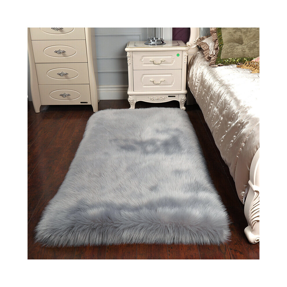 Rectangle Grey Faux Fur Sheepskin Non Slip Fluffy Floor Rugs, 60x90CM