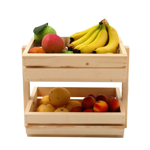 Living And Home (Natural, 2 Tiers) Vegetable Fruit Rack Kitchen Storage Stand Basket 2