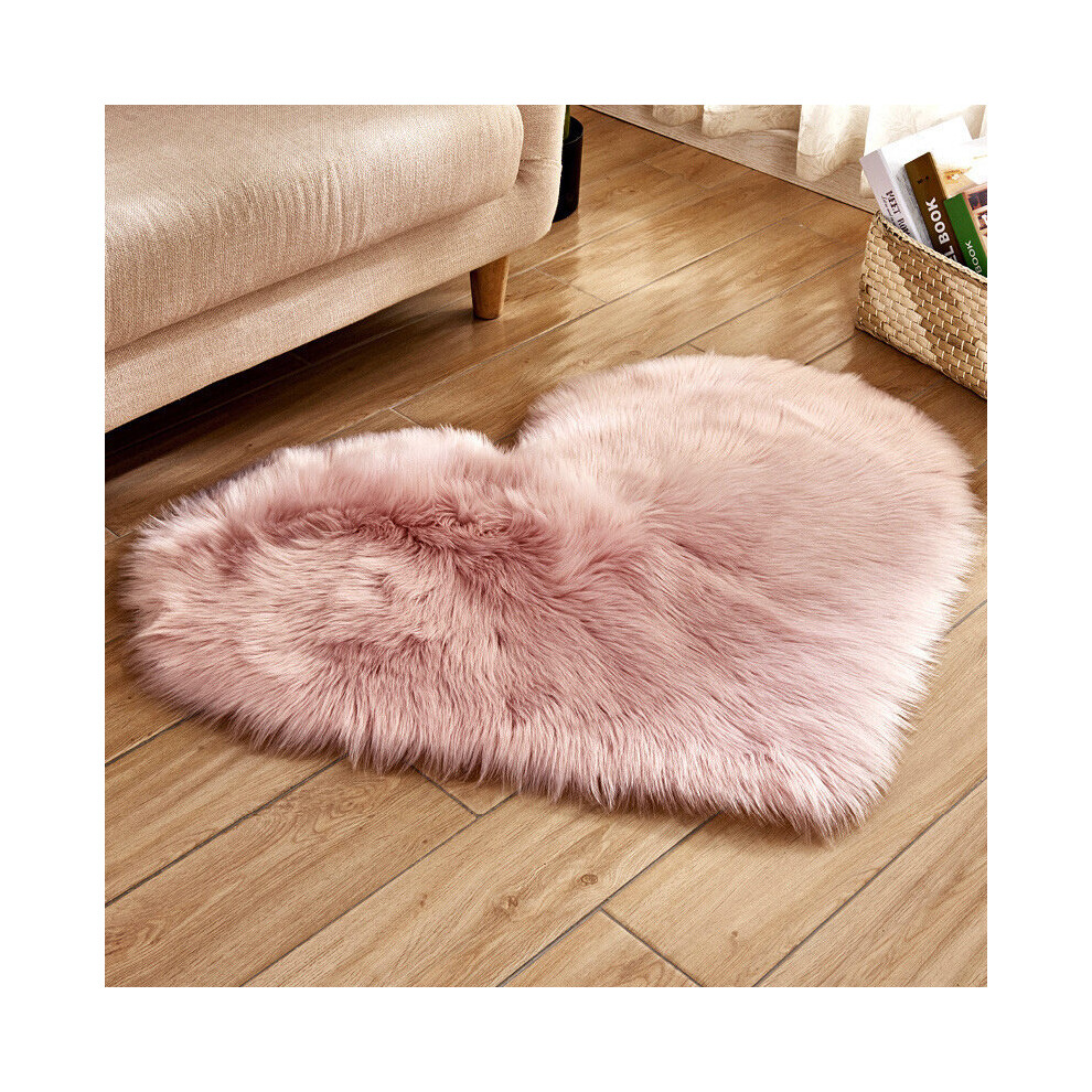 Living And Home (Pink) 40X50cm Heart Fluffy Fur Rug Faux Washable Sheepskin Mats Rugs Pink