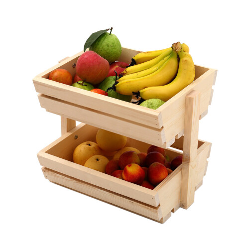 Living And Home (Natural, 2 Tiers) Vegetable Fruit Rack Kitchen Storage Stand Basket 1