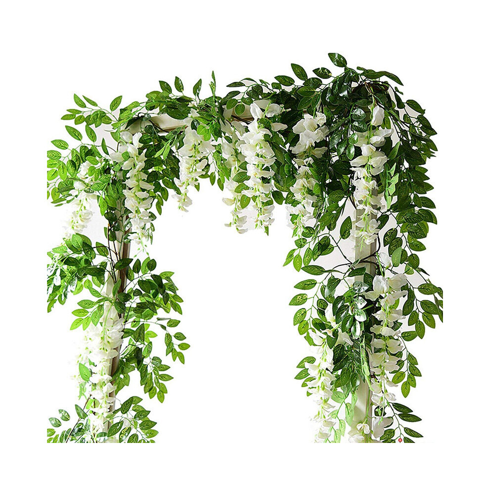 (White) 2M Artificial Flower Garland 6.6ft Wisteria Plant Vine Hanging Floral Home