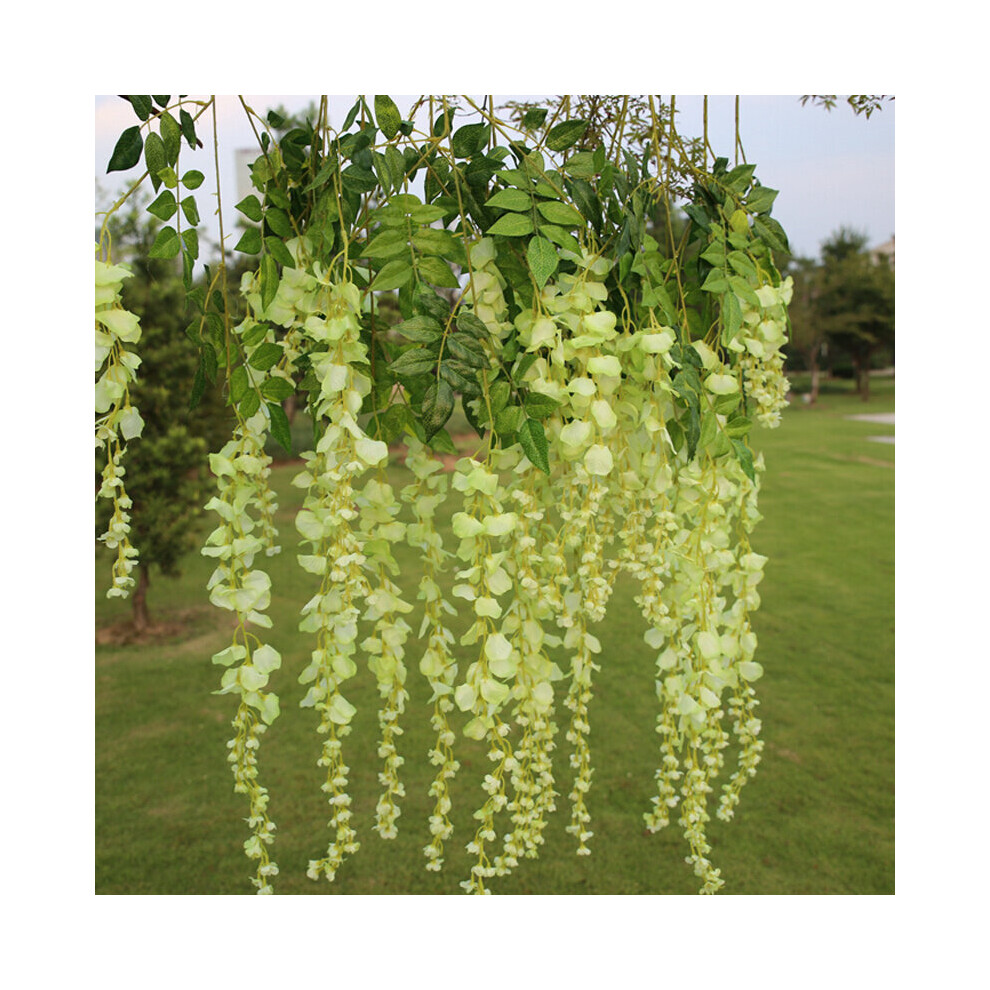 (Green) 12Pcs Artificial Silk Wisteria Fake Flower Vine Garland Wedding Hanging Decoration