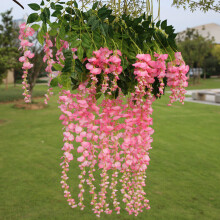 (Pink) 12Pcs Artificial Silk Wisteria Fake Flower Vine Garland Wedding Hanging Decoration