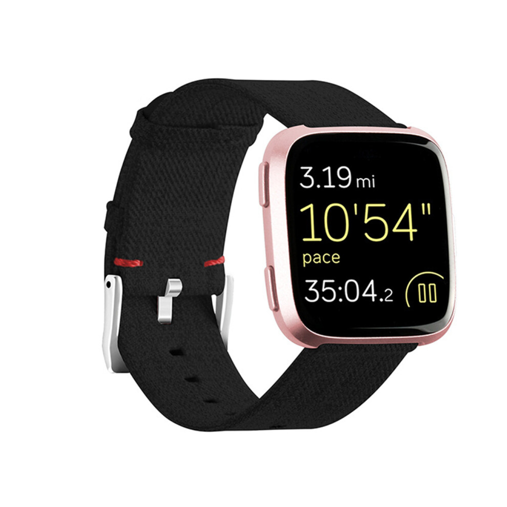 Newest Lightweight Breathable Woven Wristband Watch Band For Fitbit Versa Smart Watch Black 840079376916