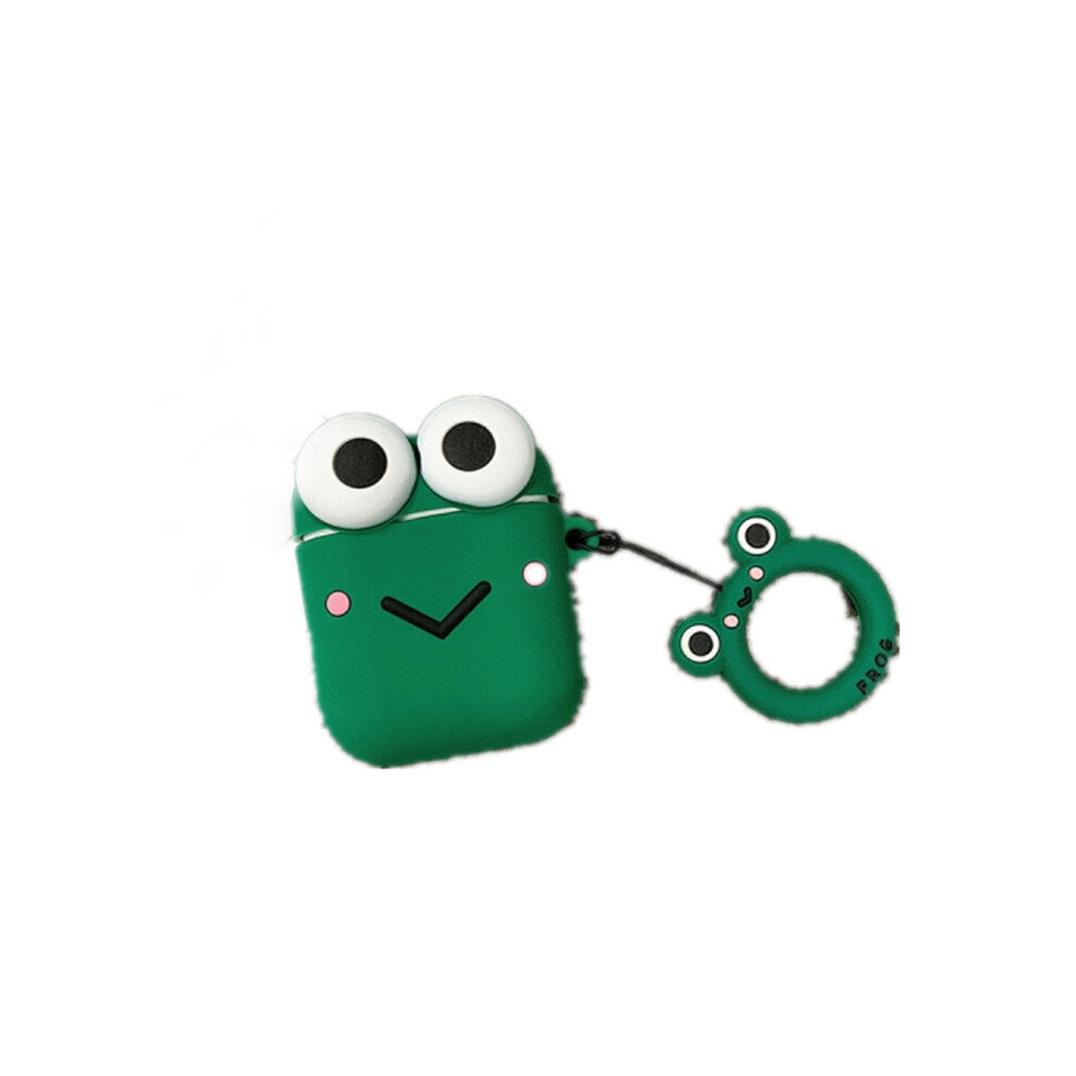 For Airpods Cartoon Little Frog Shape Silicone Earphone Protective Case With Ring Buckle(Green) Green 6441594780871