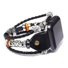 Vintage-Uhrenarmband, hohles strukturiertes Armband, passend für Apple Watch Series, Schwarz, 38/40 mm