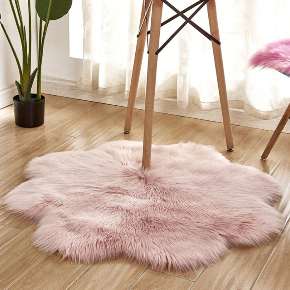 (Pink) Fluffy Rug Artificial Sheepskin Flower Faux Fur Shaggy Mats