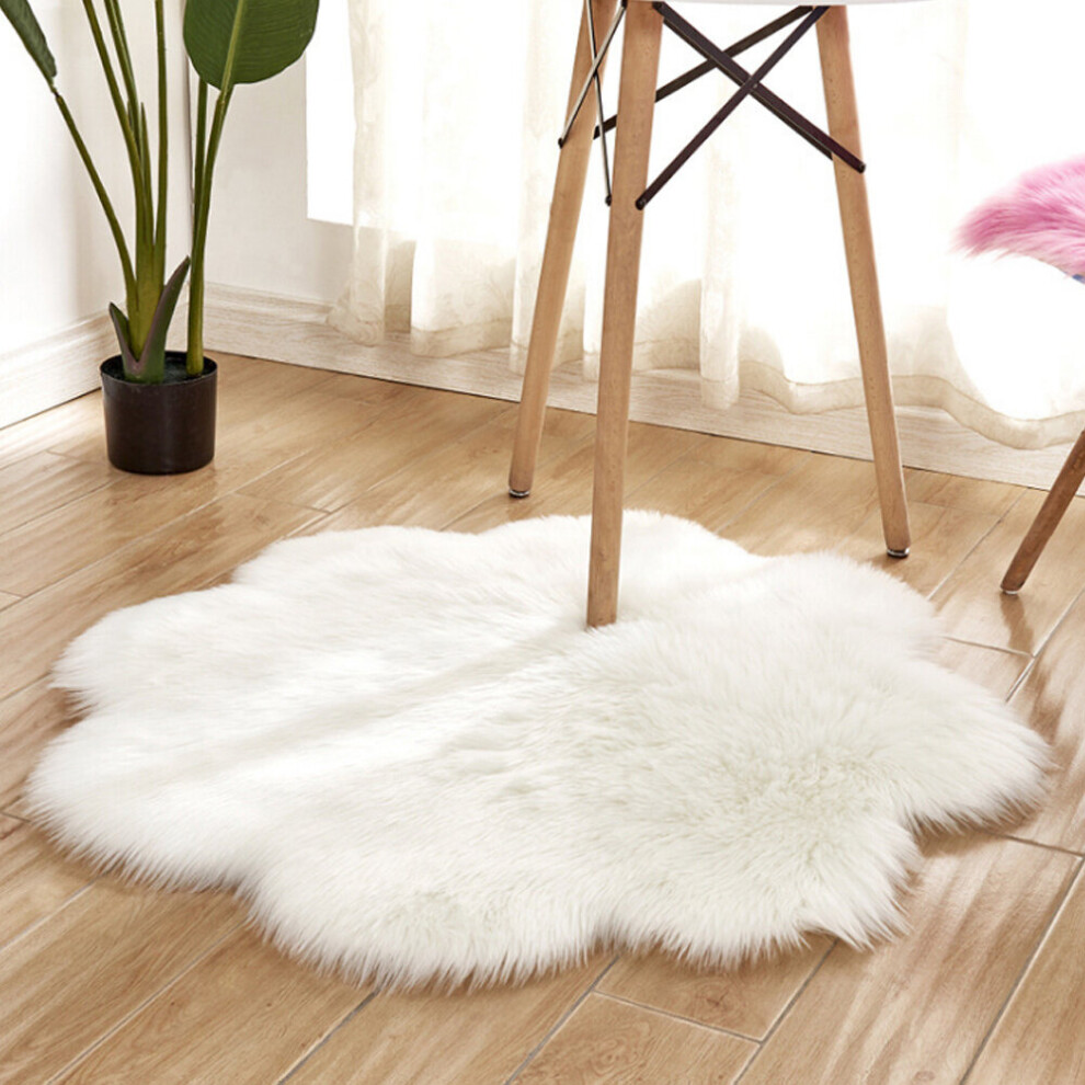 (White) Fluffy Rug Artificial Sheepskin Flower Faux Fur Shaggy Mats