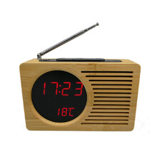 Ceas cu LED inteligent din bambus de 6 inchi Radio FM Ceas cu alarmă electronică cu afișaj de temperatură-roșu