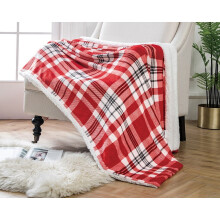 (Red) Highland Check Print Sherpa Fleece Throw | 130cm x 180cm