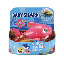 Robo Alive Baby Shark Water-Activated Sing & Swim Bath Toy Pink - 16 cm, 3x AAA Batteries Included, Mummy/Daddy/Baby Modes, for 18m+