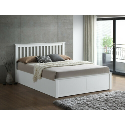 Bedmaster (4FT6 Double) Melbourne White Wooden Ottoman Storage Bed 2