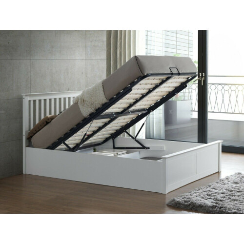 Bedmaster (5FT King) Melbourne White Wooden Ottoman Storage Bed 1
