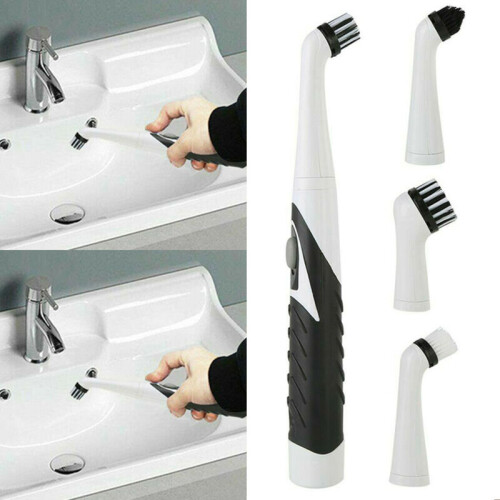 (Black White) Sonic Scrubber Electric Cleaning Brush Ultrasonic Dust Cleaner with 4 Heads Set